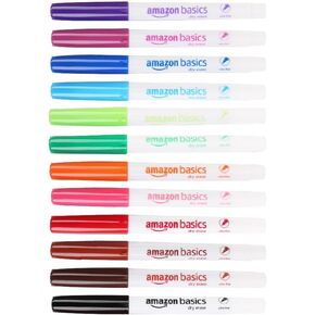 Amazon Basics Dry Erase Markers, Low Odor Ultra Fine Tip, 12-Pack, Assorted Colors