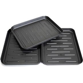 (Set of 3) Boot Tray for Entryway with Raised Edge - Heavy Duty Shoe Mat Drip Trays - Waterproof Pet Food Mat - Gardening Tool Tray - Black Color - Multipurpose Tray (3 Pack, 11 x 14 Inch)