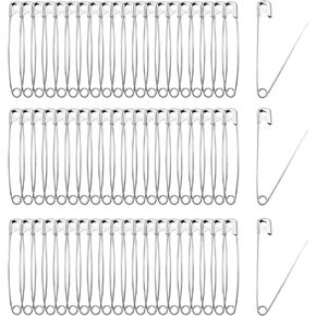 50 PCS 85mm / 3.3 Inch Safety Pins Heavy Duty Quilting Pins, Large Safety Pins Bulk, Silver Metal Sewing Pins, Big Safety Pins Clothing Clips Tool for DIY Crafts Baby Clothing (Nickel Plated)