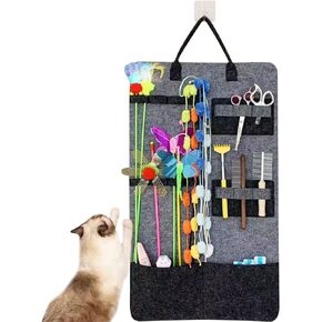 OLizee® Wall Mounted Cat Wand Toy Storage Bag Felt Cat Feather Toys Organizer Cat Teaser Wand Holder Cat Toy Storage Bag for Indoor