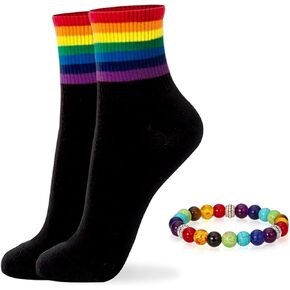 Rainbow Novelty Socks, Rainbow Cotton Colorful Striped Crew Socks Funny Socks for Men Women