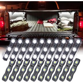 Ampper White LED Rock Light for Bed Track, 60 LEDs Cargo Pickup Truck Bed Lighting Kit W/Switch Fuse for Truck Bed, Foot Wells, Under Car, Rail Light and More (20 Pcs)