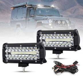 BUNKER INDUST 7 Inch LED Light Pods with Wiring Harness Kit, 2Pcs Spot Flood Beam 25000LM Light Bar Waterproof Work Lights for Tractor ATV UTV Truck Boat Golf Cart Off Road Fog Driving Bumper Backup