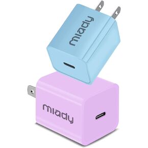 USB C Wall Charger, Miady 2 Pack 2.4A/5V Wall Charger Adapter Compatible for iPhone 14/14 Pro Max/13/13Pro/12/12 Pro, iPad AirPods Pro and More (Creamy Blue+Clove Purple)
