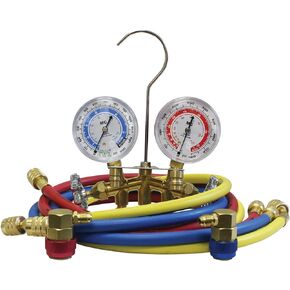 MASTERCOOL R134a/R12 Brass Manifold Gauge Set with 3-60" Hoses and Economy Couplers, 66661
