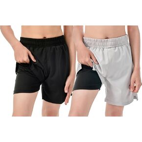 IRELIA 2 Pack Boys Box Brief Liner Compression Zipper Pocket Shorts Kids Quick Dry Active Sports Shorts with Reflective Strip