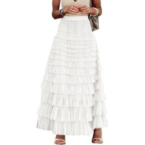 Flygo Women's Long Maxi Tiered Tulle Skirts High Waisted A-Line Layered Mesh Tutu Skirt Petticoat