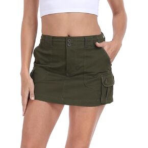HDE Womens Micro Mini Cargo Skirt Mid Rise Y2K Button Bodycon Skirt with Pockets