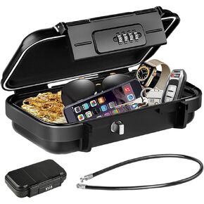HUANLANG Portable Safe Lock Box with Combination Lock Mini Beach Travel Safe Waterproof Small Lockable Box with Removable Wire Rope Combination Safe Box for Dorm,Travel,Beach,Hotel,Car,Home,Office