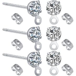 30pcs Stainless Steel Earring Posts Rhinestone Earring Studs Hypoallergenic Cubic Zirconia Ear Studs and 30pcs Butterfly Earring Backs for DIY Jewelry Making Birthday Party Favor Gifts