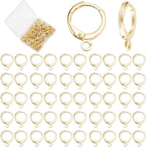 CREATCABIN 1 Box 100Pcs 18K Gold Plated Brass Round Earring Hooks with Loop Leverback Earring Wires Jewelry Making Findings French Ear Wires DIY Dangle Drop Pierced Earrings Parts 0.57 x 0.46in