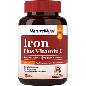 Iron Plus Vitamin C, 27 mg of Elemental Iron, 120 mg of Vitamin C, for Pregnancy and Breastfeeding, Optimal Absorption, Non-Constipating, 60 Vegan Caps