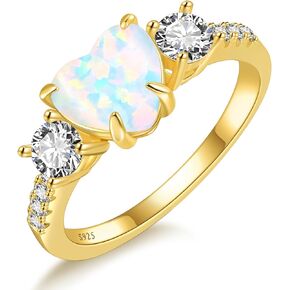 2carat Opal Engagement Rings For Women 925 Sterling Silver Heart Opal Promise Rings White/14K Gold three stone Opal Wedding Ring Anniversary Promise Ring Fit Size 5-9