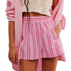 Gingham Striped Boxer Shorts for Women Y2K Elastic High Waist Pj Lounge Bottoms Loose Fit Plaid Pajama Micro Shorts