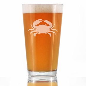 Crab Pint Glass for Beer - Beach Themed Decor and Gifts for Ocean Lovers - Engraved Silhouette - 16 Oz Glasses