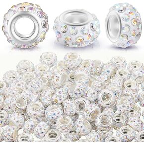 Junkin 120 Pieces Large Hole Rhinestone European Beads for Pens Making Bulk 11mm Crystal Charm Spacer Beads for Pen Jewelry Making Supplies DIY Crafts Bracelet(Dark Color)
