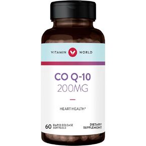Vitamin World Co Q-10 200 mg. 120 Softgels, Heart Health, Cardio Support, Rapid-Release, Gluten-Free
