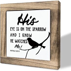 Bible Verse Matthew 10:29-31 Box Sign, His Eye is On The Sparrow and I Know He Watches Me, Wooden Plaque Gift Tabletop, Wedding Table Art Sign, Home Decor Sign, Gift for Christian Women