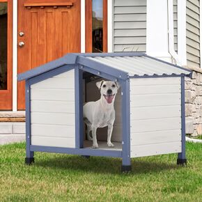 Petsfit بيت الكلب الصغير، 33 بوصة طول × 22.5 بوصة عرض × 25.2 بوصة ارتفاع بيت الكلب ذو السقف PVC المقاوم للماء للكلاب الصغيرة، بيت الكلب الصغير مع حصيرة قدم قابلة للتعديل وغطاء باب، أبيض
