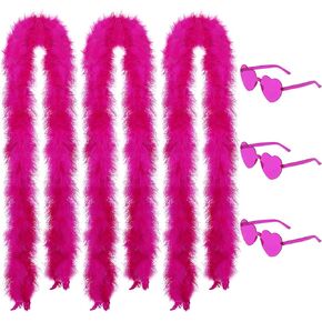 HaiMay 3 Pack Marabou Feather Boa for Craft Clothes Accessories Latin Wedding Dress Home Party Costumes Decoration, 20G Rose Red Feather Boas with Sunglasses