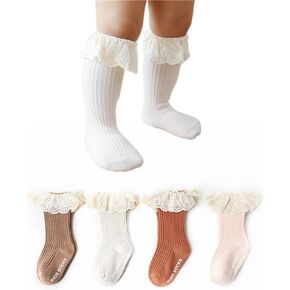 Toddler Girls Double Eyelet Frilly Lace Socks with Ripple Cuffs and Big Ruffle for Infants and Kids