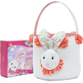 Easter Basket Bags,Easter Eggs-Gift Baskets for Kids,Bunny Tote Bag Bucket for Easter Eggs,Toys, Candy,Gifts (Vintage Red Bunny)