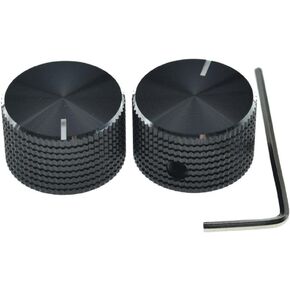 KAISH 2-Pack 63/64"(25mm) Diam. Black Aluminium Potentiometer Knobs 1/4" Universal Metal Pot Knobs w/Indicator & Polished Edge for Guitar/Bass/AMPS Amplifier/Power Amplifier/Preamps/Audio Equipments