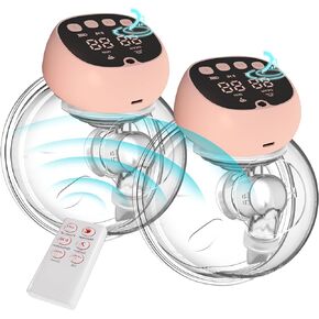 Wearable Breast Pump for Breastfeeding Hands Free Breast Pump Double Electric Portable Breast Pump Hands Free 3 Modes & 9 Levels,Curved Cup Finger Massage,24mm Flange, Memory Function,2Pack Pink