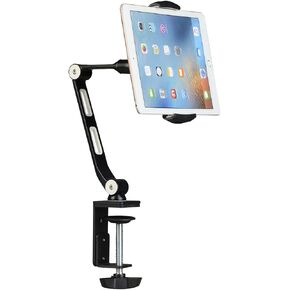 suptek Aluminum Alloy Cell Phone Desk Mount Stand 360° Tablet Stand and Holders Adjustable for iPad, iPhone, Samsung, Asus and More 4.7-11 inch Devices, Good for Bed, Kitchen, Office (YF208B)