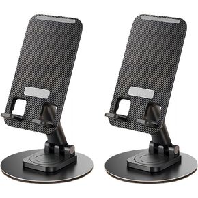 2PCS Cell Phone Stand, Adjustable Phone Holder 360° Rotation Fully Foldable Desktop Dock Compatible with iPhone 15 14 13 Pro Max Android Smartphone E-Reader Tablets(Black&Black)
