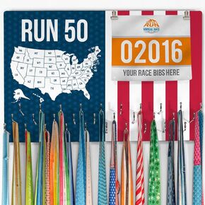 Gone For a Run Hooked On Medals and Bibs | Medal Hanger and Bib Display | Running The USA Color in Map