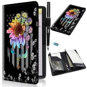 Server Books 2nd Gen, 5x9 Waitress Books with Expandable/Zipper Pockets - Large Storage Server Wallet Organizer Waitress Notepad Restaurant Guest Check Presenter, Astrology Moth Moon Phase