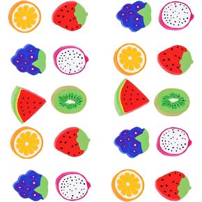 20 Pcs Cartoon Clean Eraser Cartoon Fruit Pencil Eraser Mini Eraser for Kids Pencil Gift Filling, Home School Work Reward (Random Styles)