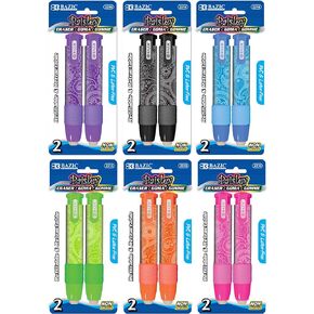 BAZIC Retractable Stick Erasers Paisley, Mechanical Pencil Eraser, Large Size Click Eraser for Art Drawing Sketching (2/Pack), 6-Packs