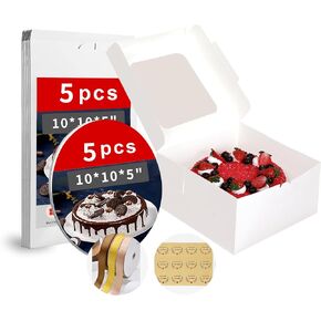 10x10x5 Inches Cake Box with Cake Board Set (40Pcs, 20Pcs Boxes& 20Pcs Boards), Bakery Boxes Cajas Pasteles for Cake, Pastries, Chocolates, Cookies, Pie