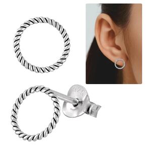 Small 925 Sterling Silver Twisted Rope Round Round Open Circle Stud Earrings| Dainty Minimalist Jewelry for Women (Tiny 4mm)
