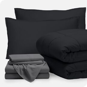 طقم لحاف وملاءات من Bare Home Bed-in-A-Bag مكون من 5 قطع - Twin XL - بديل من ريش الأوز - طقم سرير ممتاز 1800 فائق النعومة (Twin XL، رمادي/رمادي فاتح)
