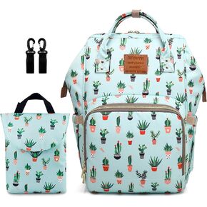 Cactus Green Diaper Bag Backpack Set for Baby Girls Mom, Large Bags with Nappy Pouch Stroller Straps
