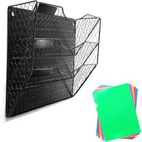 Magnetic File Organizer - 3 Tier Wall Document Storage - For Filling Cabinets, Refrigerators and Work Stations-Complete with 5 Pack of Folders