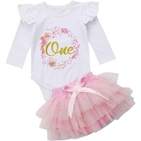 Baby Girl 1st Birthday Outfit One Print Bodysuit Romper Princess Tutu Skirt Dress First Birthday Photography Clothes