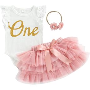 Baby Girl 1st Birthday Outfit One Print Bodysuit Romper Princess Tutu Skirt Dress First Birthday Photography Clothes