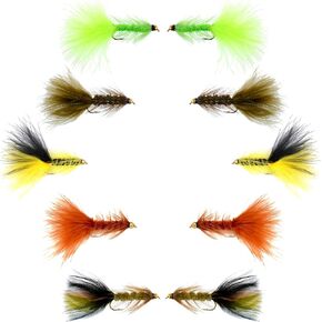 The Fly Fishing Place Basics Collection - Crystal Woolly Bugger Assortment - 10 Bead Head Wet Flies - 5 Patterns - Hook Size 8