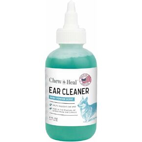 Chew + Heal Cat and Dog Ear Cleaner Solution - 4 oz Dropper - Pet Ear Wash Drops for Preventing Infection and Removing Debris - Soothing Aloe, Witch Hazel, and Tea Tree Oil