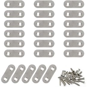 50 Pcs Flat Straight Brace, Stainless Steel 40 x 16 mm Flat Straight Corner Bracket Metal Mending Plates for Wood Furniture Shelf Cupboard with Screw