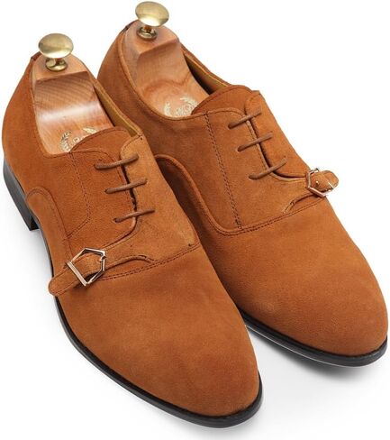 Men's Designer Shoes - The Santino Lace-up Suede Monk Oxfords for Men, Limited Edition & Italian Design, 100% Handmade - Tan in Saudi Arabia