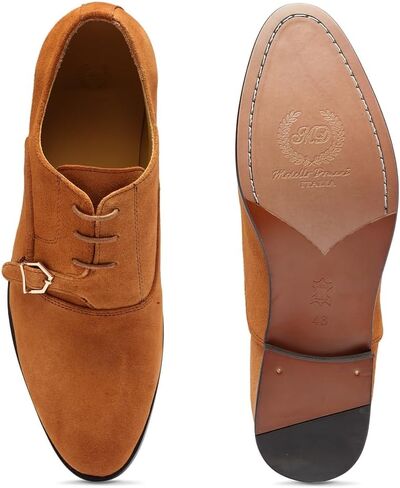 Men's Designer Shoes - The Santino Lace-up Suede Monk Oxfords for Men, Limited Edition & Italian Design, 100% Handmade - Tan in Saudi Arabia