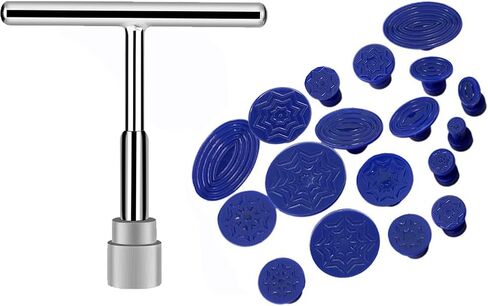 19 PCS T-Shape Car Puller Tool for Dent Repair, Metal Vehicle Dent Repair with 18PCS Professional Auxiliary Accessories, Universal Portable Automotive Body Repair Puller Kit (Silver & Blue) in Saudi Arabia