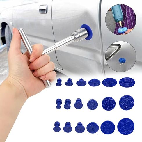 19 PCS T-Shape Car Puller Tool for Dent Repair, Metal Vehicle Dent Repair with 18PCS Professional Auxiliary Accessories, Universal Portable Automotive Body Repair Puller Kit (Silver & Blue) in Saudi Arabia