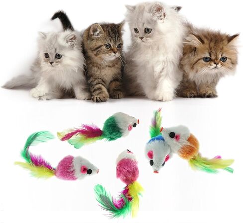 ألعاب الفئران ذات الفراء من ذيول الريش، ألعاب الفأر للقطط، ألعاب الحيوانات الأليفة الصغيرة المضحكة، 20 قطعة in Kuwait
