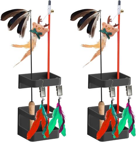 2 PCS Cat Teaser Wand Holder with 10 Clips, Cat Wand Toy Storage Rack, Storage Holder for Neatly Organize Feather Cat Toys, Pet Toy Holder with Strong Backing Adhesive in Saudi Arabia